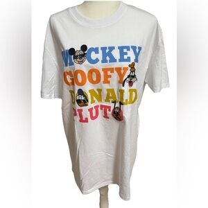 Disney Mickey Mouse, Goofy, Pluto & Donald White T-shirt Adult Large